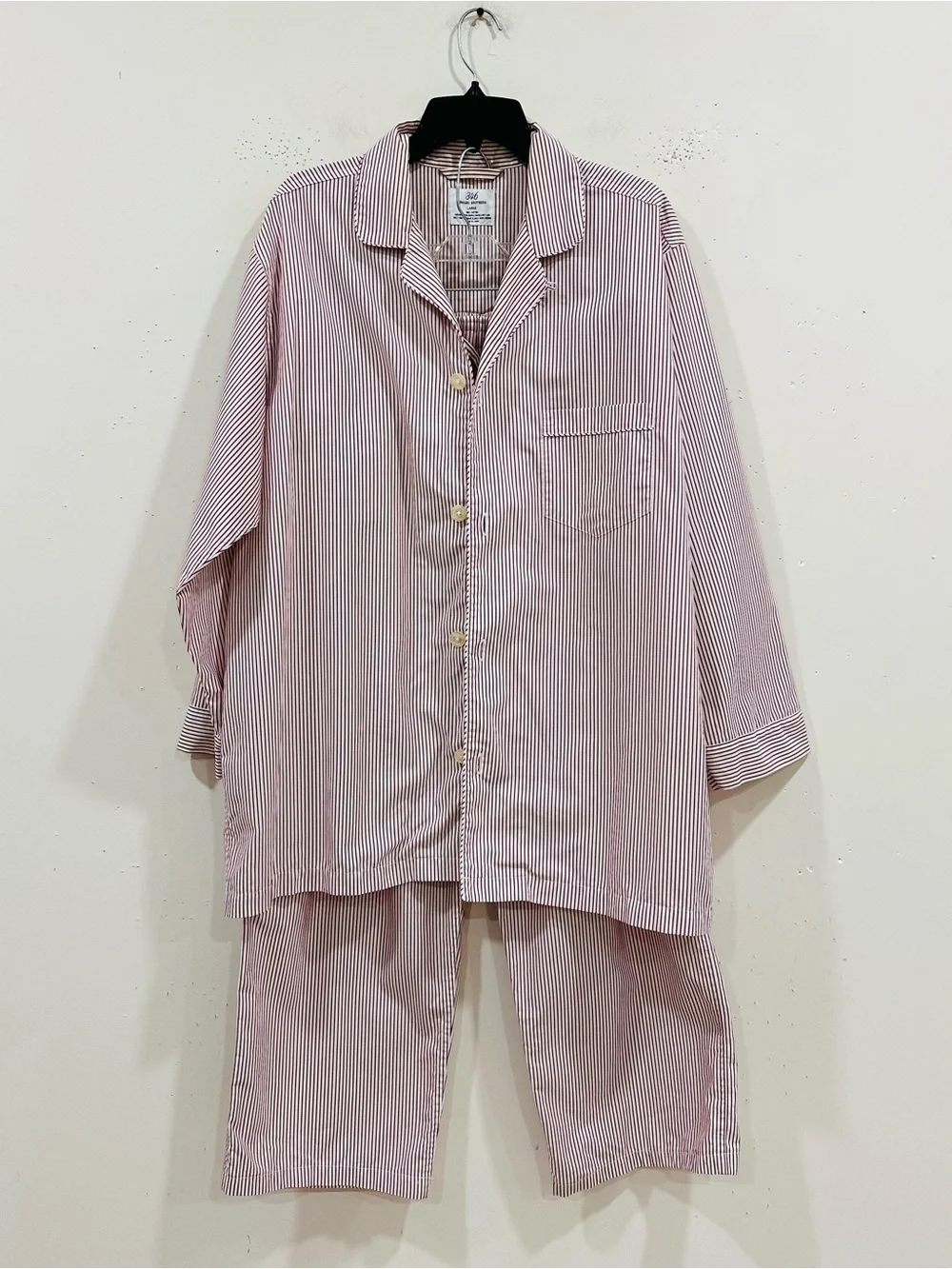 Brooks Brothers 346 Men's Pajama Set Large L Red White Ticking Stripe Cotton PJ